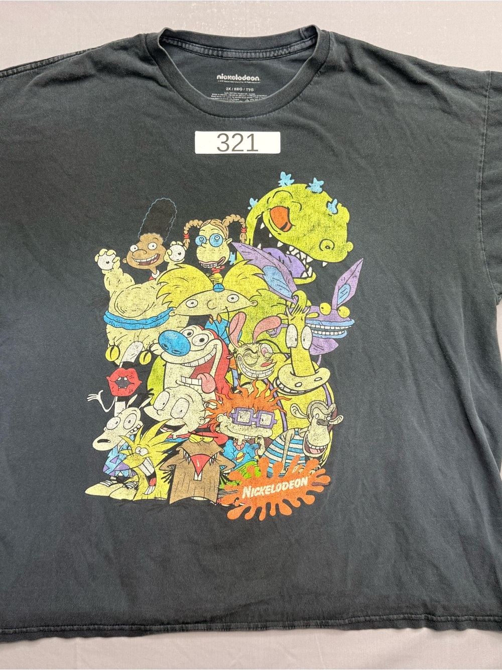 Nickelodeon Black Tee with Colorful Rugrats & 90s Characters
